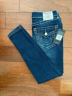 True Religion Halle Big T High Rise Flap Skinny Jeans in Dark Hibernatio